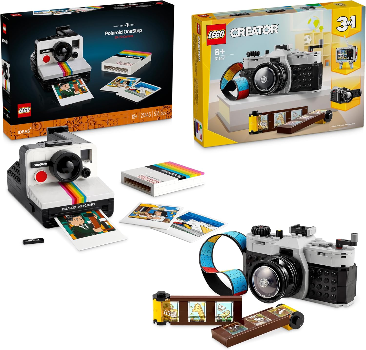 LEGO Bundle Fotografia: Include il Set Ideas per Adulti Fotocamera Polaroid OneStep SX-70 (21345) e il Giocattolo Fotocamera Retrò Creator 3 in 1 (31147) per Bambini e Bambine da 8 Anni, Idea Regalo