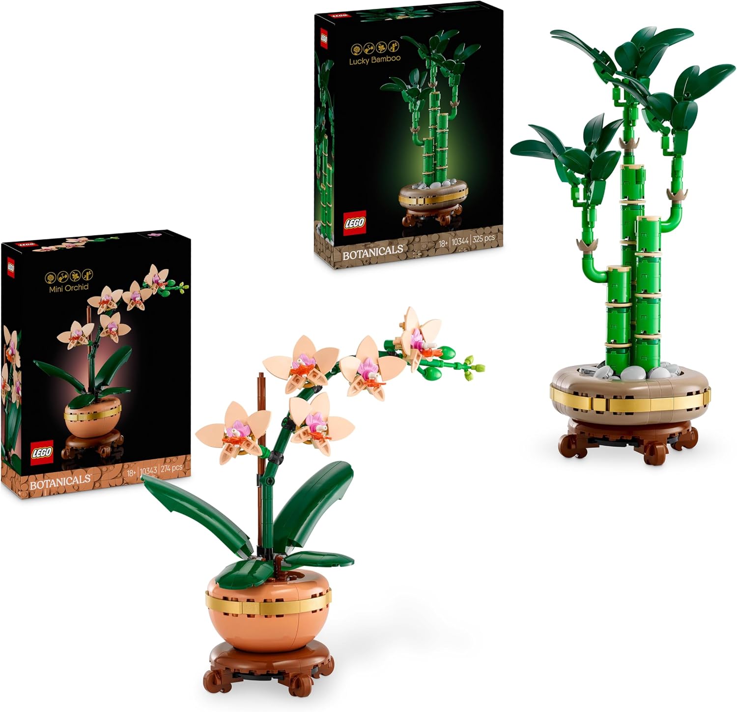 LEGO Bundle Piante Simboliche - Set di Piante Artificiali per Adulti con Mini-Orchidea (10343) e Bambù del Buon Auspicio (10344) - Decorazioni per Casa - Regalo di San Valentino per Donna e Uomo 10343