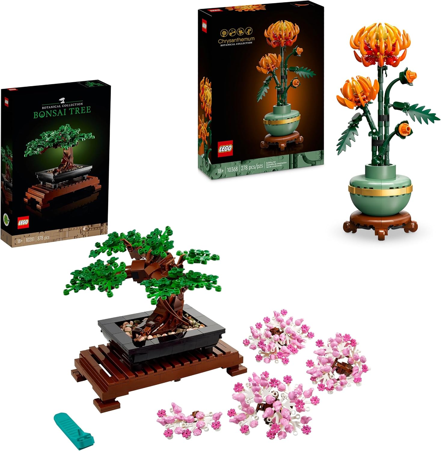 LEGO Bundle Giardino Zen - Costruzioni per Adulti con Albero Bonsai (10281) e Crisantemo (10368) - Regalo di San Valentino per Donna e Uomo - Piante per Arredamento di Casa - Modelli con Fiori Finti