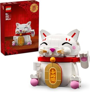 LEGO Gatto della Fortuna - Costruzioni per Adulti e Bambini - Modello da Esposizione - Animale con Zampa che Saluta, Moneta d'Oro e Decorazioni della Fortuna - Regalo per la Festa di Primavera - 40813