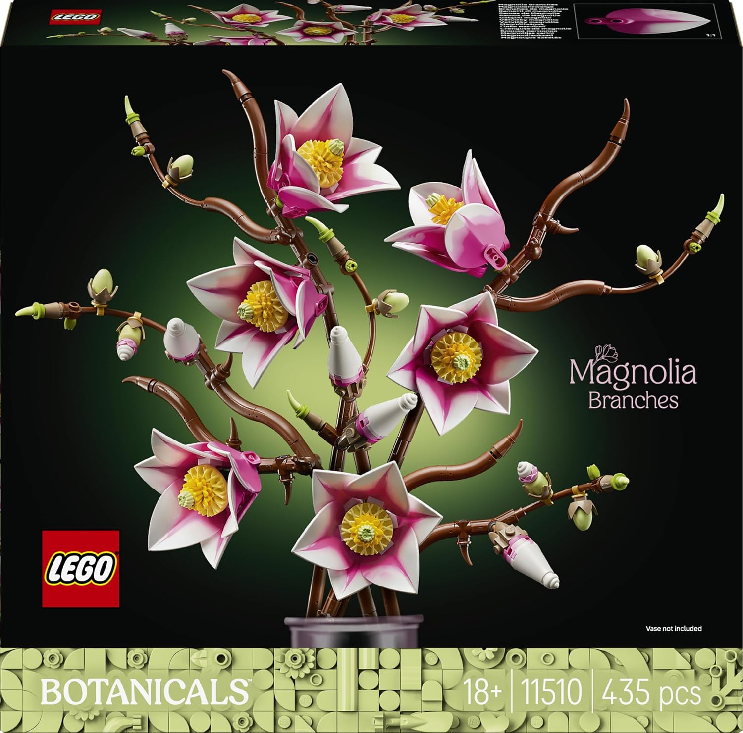 LEGO Botanicals Rametti di Magnolia - Set di Fiori Finti per Adulti - 5 Magnolie Artificiali per Decorare il Soggiorno o la Camera da Letto - Idea Regalo Fai da Te per Donne - 11510