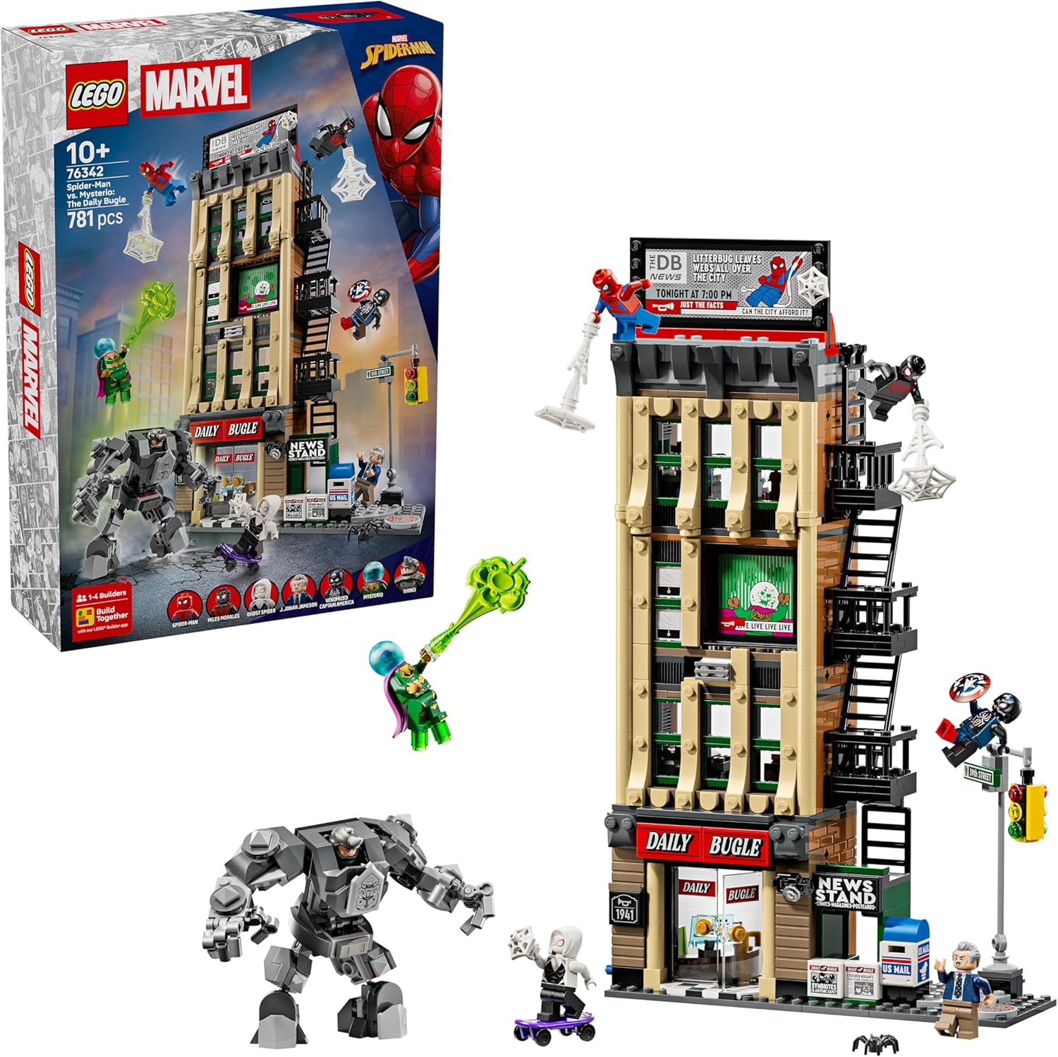 LEGO | Marvel Spider-Man vs. Mysterio: il Daily Bugle - Giocattolo dei Supereroi con Action Figure Mech e 7 Minifigure - Regalo di Compleanno per Bambini da 10 Anni in Su e Fan dei Film - 76342
