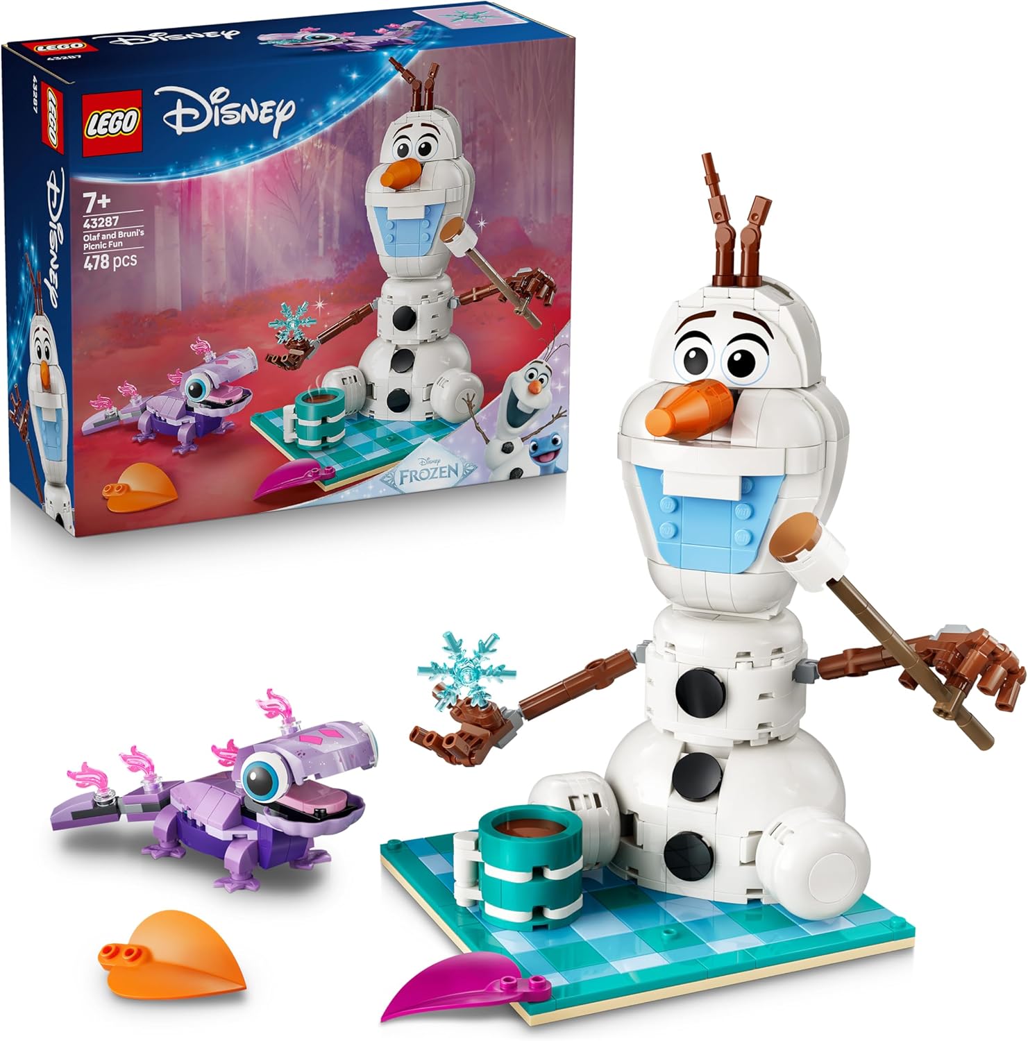 LEGO | Disney Frozen Il Divertente Picnic di Olaf e Bruni - Pupazzo di Neve Giocattolo con Coperta da Picnic e Accessori - Decorazione per la Camera da Letto - Regalo per Bambine da 7 Anni - 43287