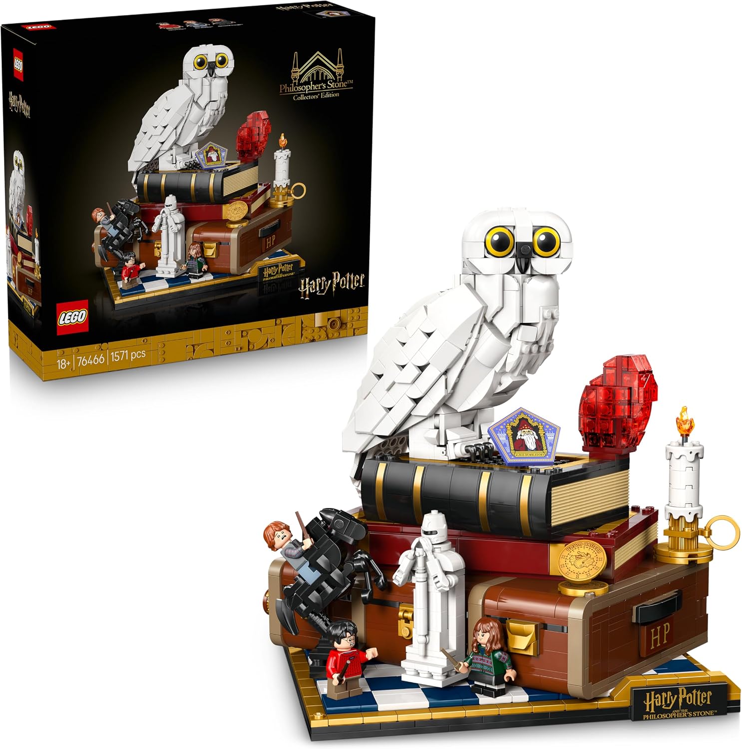 LEGO Harry Potter Pietra Filosofale – Edizione del Collezionista - Modellino Fai da Te - Decorazione per la Camera da Letto con Scene del Film, Edvige e 3 Minifigure - Regalo per Fan e Adulti - 76466