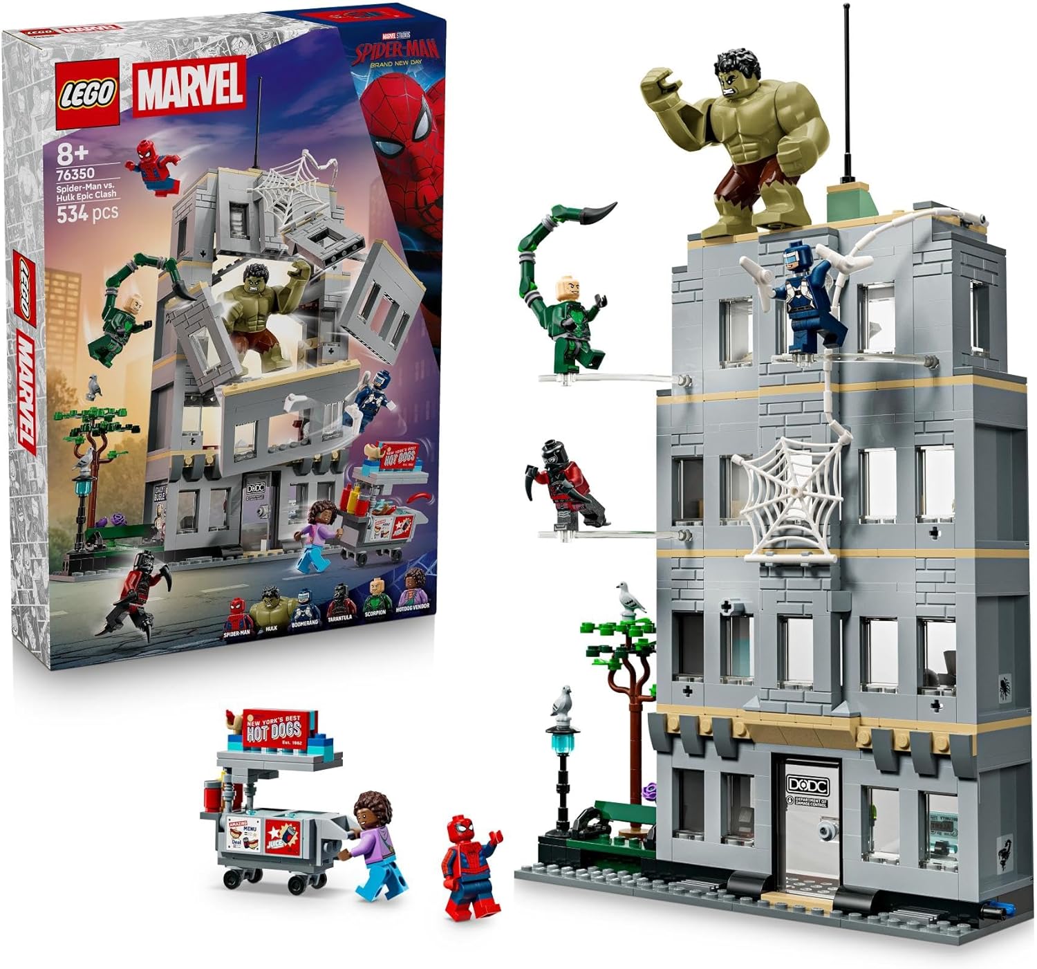 LEGO | Marvel Scontro Epico: Spider-Man vs. Hulk - Giocattolo Interattivo da Supereroi con Ufficio a 4 Piani, Action Figure e 5 Minifigure tra cui Scorpione - Regalo per Bambini da 8 Anni in su 76350