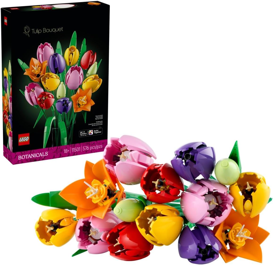 LEGO Botanicals Bouquet di Tulipani - Set di Fiori Finti da Costruire per Adulti - 14 Tulipani Artificiali in 5 Colori - Decorazione per la Tavola e la Casa - Idea Regalo Fai da Te per Donne - 11501